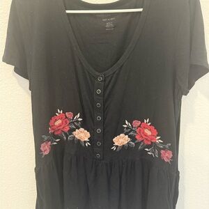 American Eagle Outfitters Black Embellished Short Sleeve Blouse